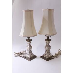 Vintage, Candlestick Lamps with Fabric Shades, Set of 2, France, ~ 250521-WH 725